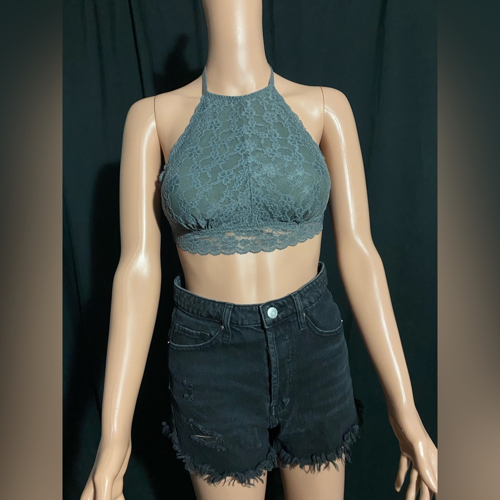 Gilly Hicks Lace Halter Crop Top - Dark Gray